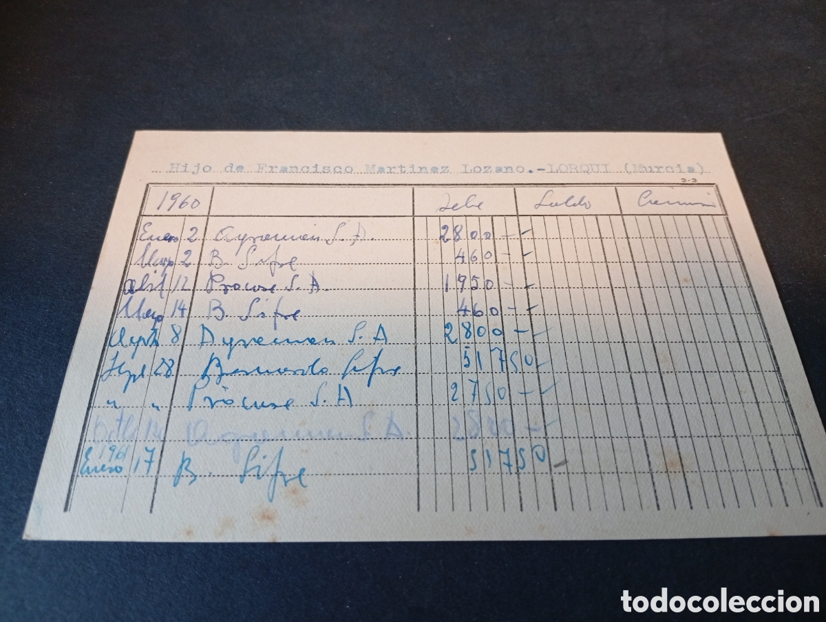 Otros Art&iacute;culos de Coleccionismo en Papel: Contabilidad de clientes Hijo de Francisco Mart&iacute;nez Lozano,lorqui, Murcia