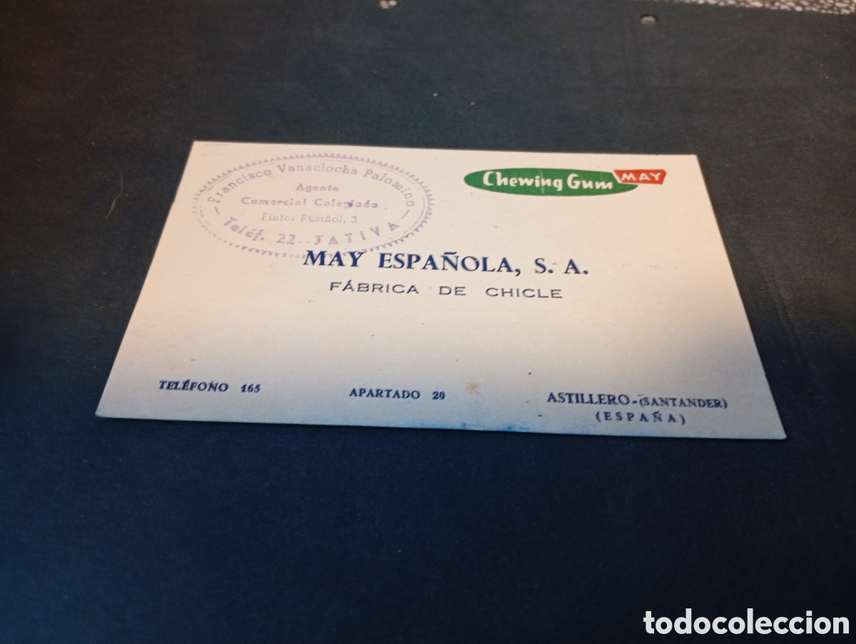 Otros Art&iacute;culos de Coleccionismo en Papel: Tarjeta MAY ESPA&Ntilde;OLA, S.A. fabrica de chicle,chewing gum may, astillero Santander