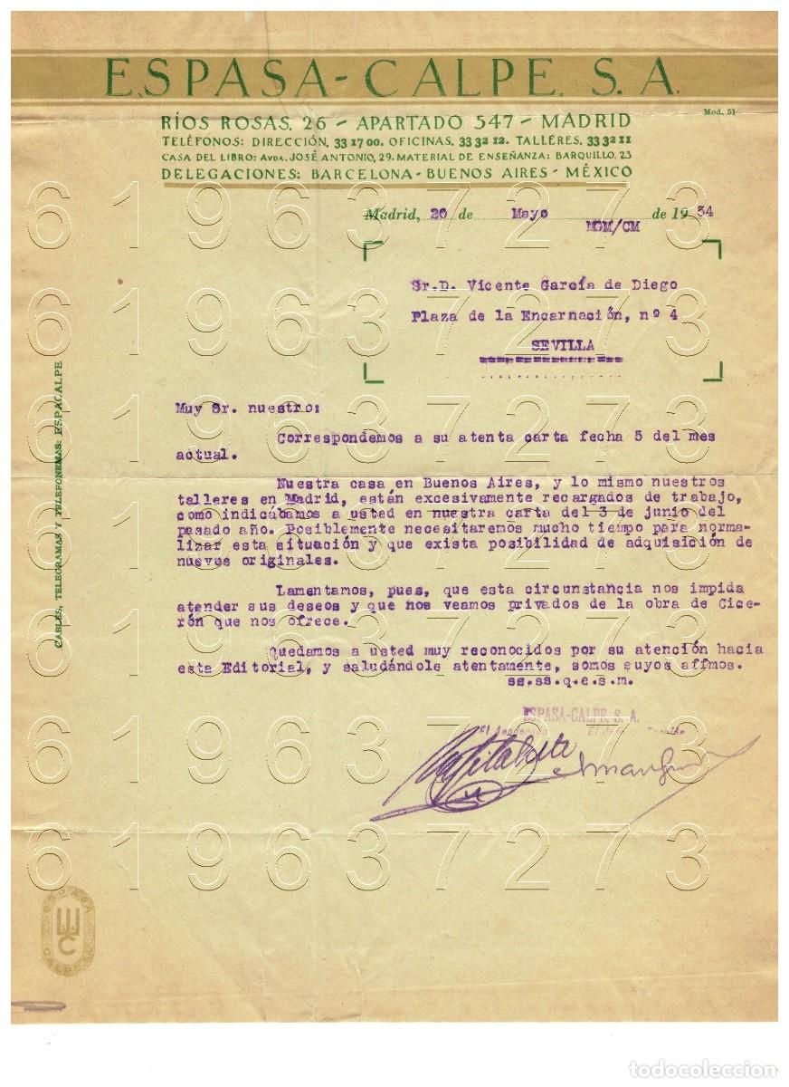 Otros Art&iacute;culos de Coleccionismo en Papel: EDITORIAL ESPASA RECHAZO PUBLICACION CARTA VICENTE GARCIA DE DIEGO 1954 M9