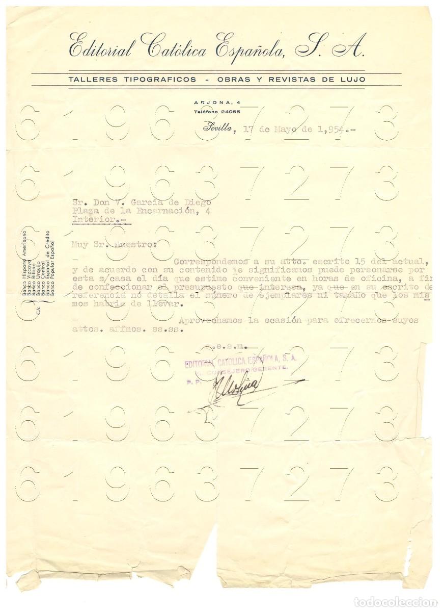 Otros Art&iacute;culos de Coleccionismo en Papel: EDITORIAL CATOLICA ESPA&Ntilde;OLA CARTA VICENTE GARCIA DE DIEGO 1954 M9