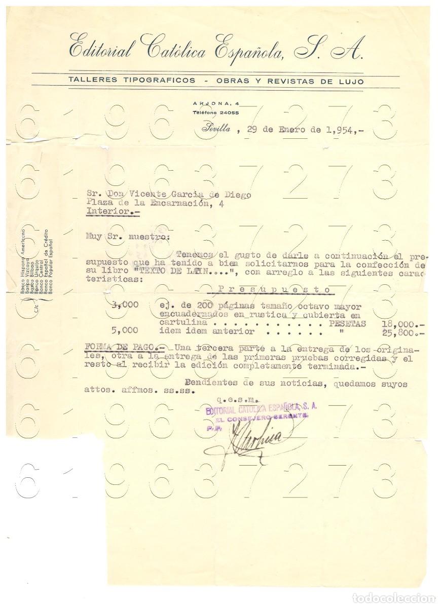 Otros Art&iacute;culos de Coleccionismo en Papel: EDITORIAL CATOLICA ESPA&Ntilde;OLA CARTA VICENTE GARCIA DE DIEGO 1954 M9