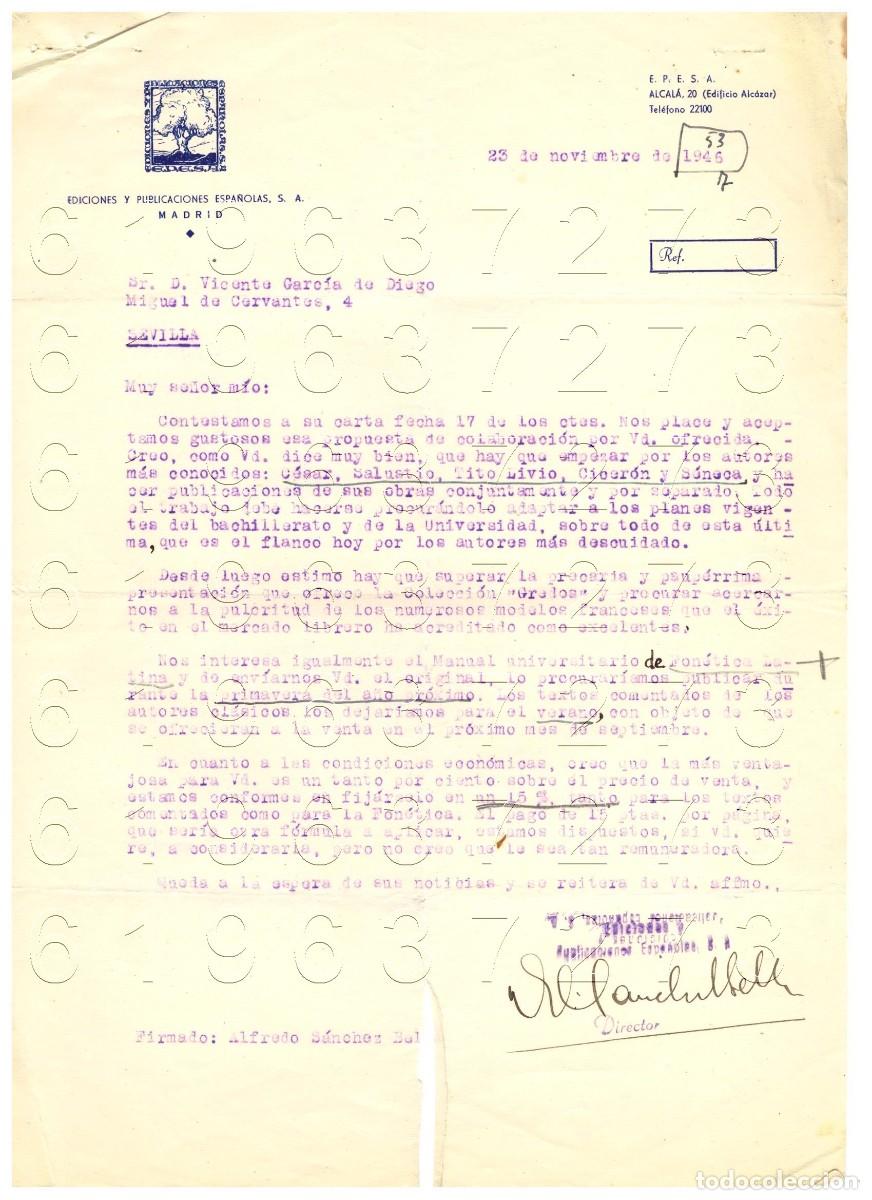 Otros Art&iacute;culos de Coleccionismo en Papel: ALFREDO SANCHEZ BELLA CARTA VICENTE GARCIA DE DIEGO 1946 M9