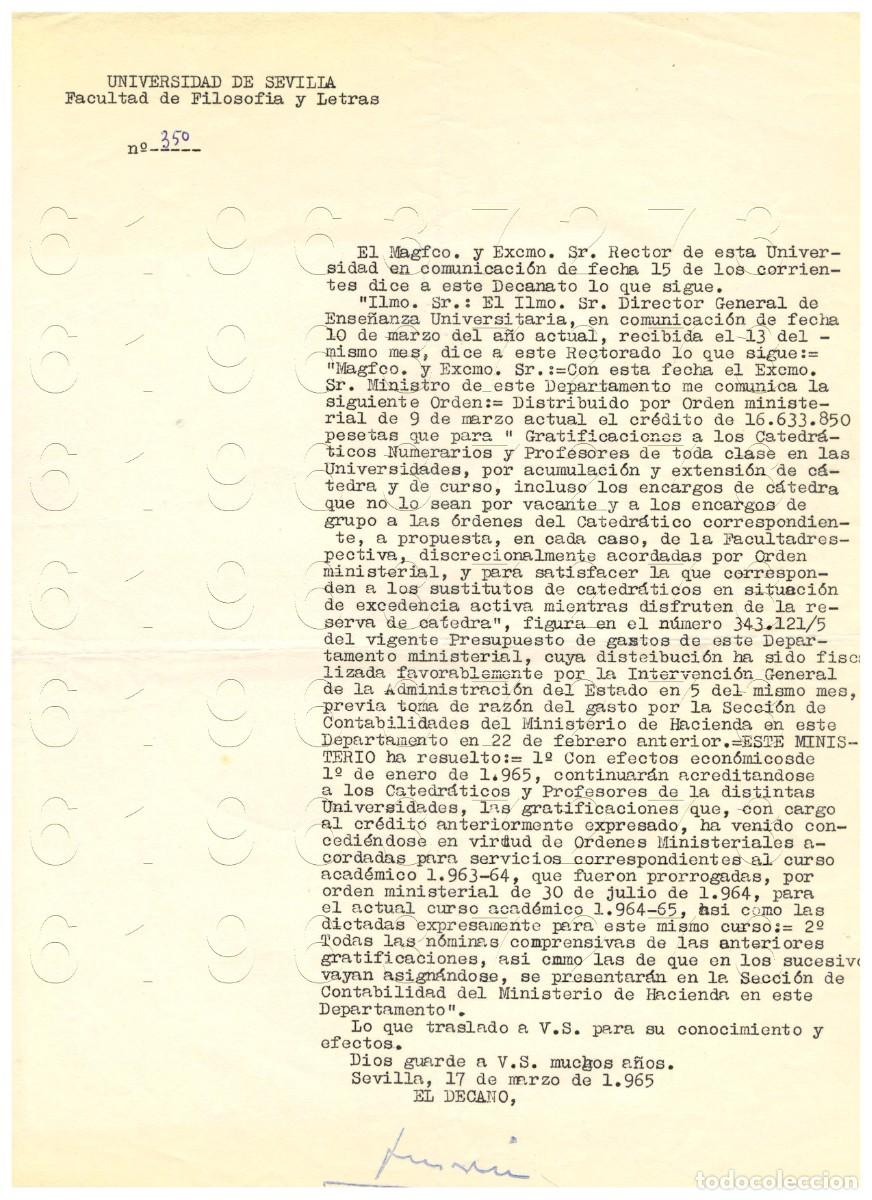Otros Art&iacute;culos de Coleccionismo en Papel: SEVILLA UNIVERSIDAD CARTA VICENTE GARCIA DE DIEGO 1965 M7
