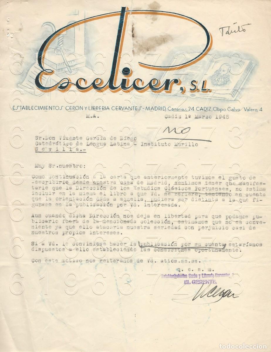 Otros Art&iacute;culos de Coleccionismo en Papel: EDITORIAL ESCELICER CARTA 1945 VICENTE GARCIA DE DIEGO M3