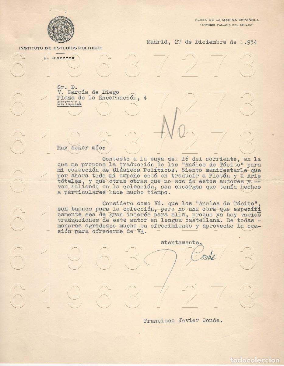 Otros Art&iacute;culos de Coleccionismo en Papel: FRANCISCO JAVIER CONDE INSTITUTO DE ESTUDIOS POLITICOS 1954 VICENTE GARCIA DE DIEGO M3