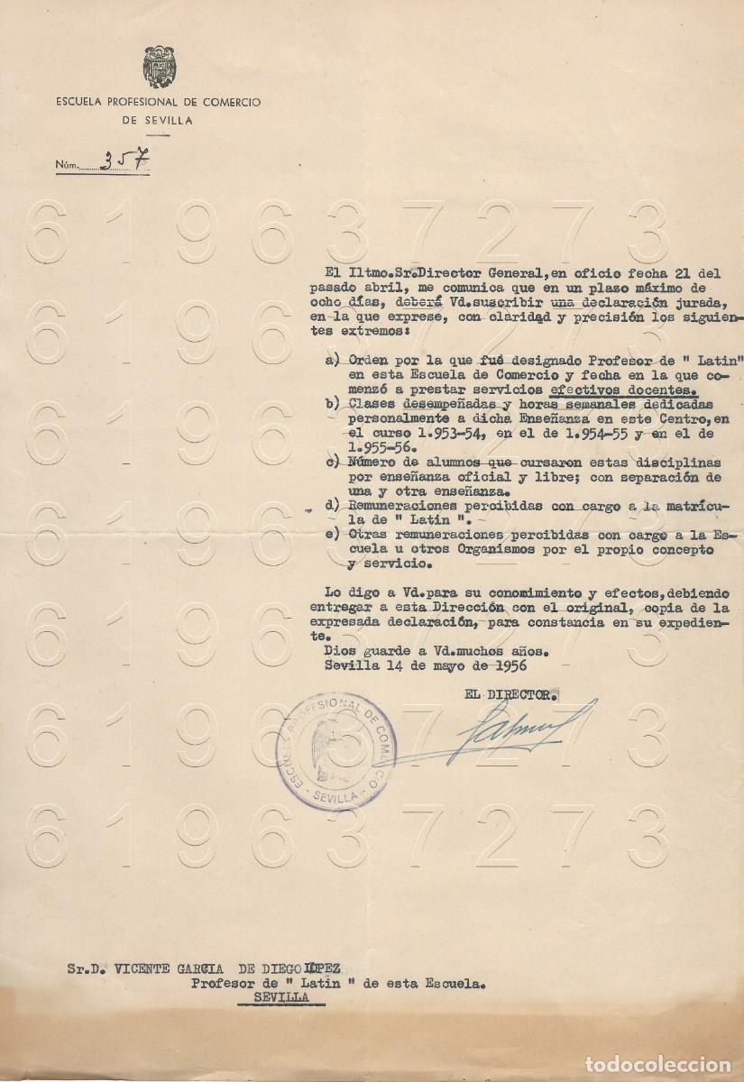 Otros Art&iacute;culos de Coleccionismo en Papel: SEVILLA ESCUELA PROFESIONAL DE COMERCIO 1956 CARTA VICENTE GARCIA DE DIEGO M3