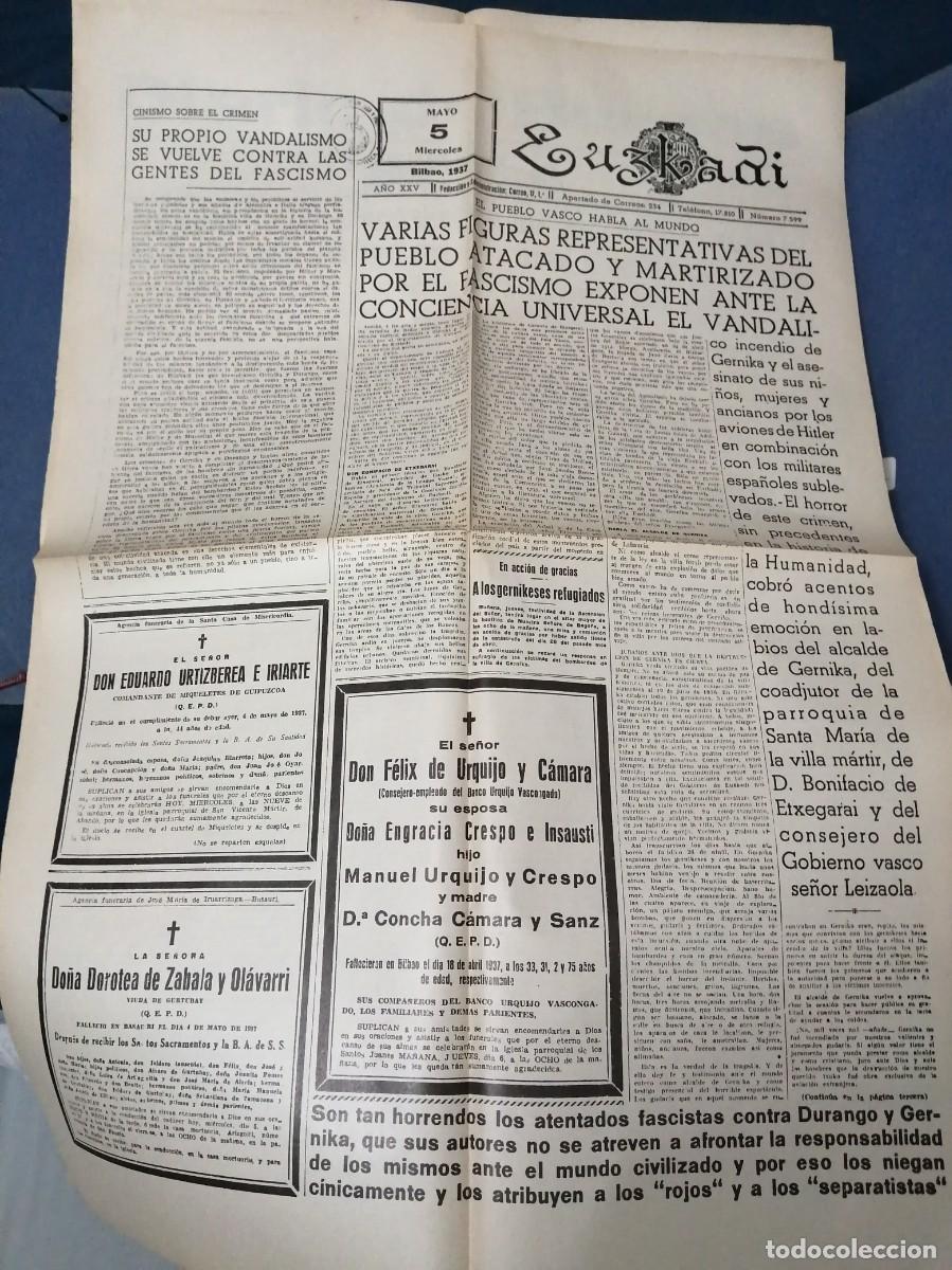 Paper Collecting Others: FACS&Iacute;MIL PERI&Oacute;DICO DIARIO EUZKADI ROJA 4 MAYO 1937 GUERNIKA LEGI&Oacute;N CONDOR ALEMANA GUERRA CIVIL