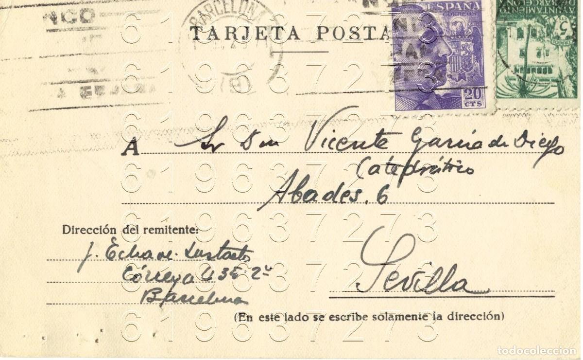 Paper Collecting Others: BARCELONA POSTAL DIRIGIDA A VICENTE GARCIA DE DIEGO 1945 M3