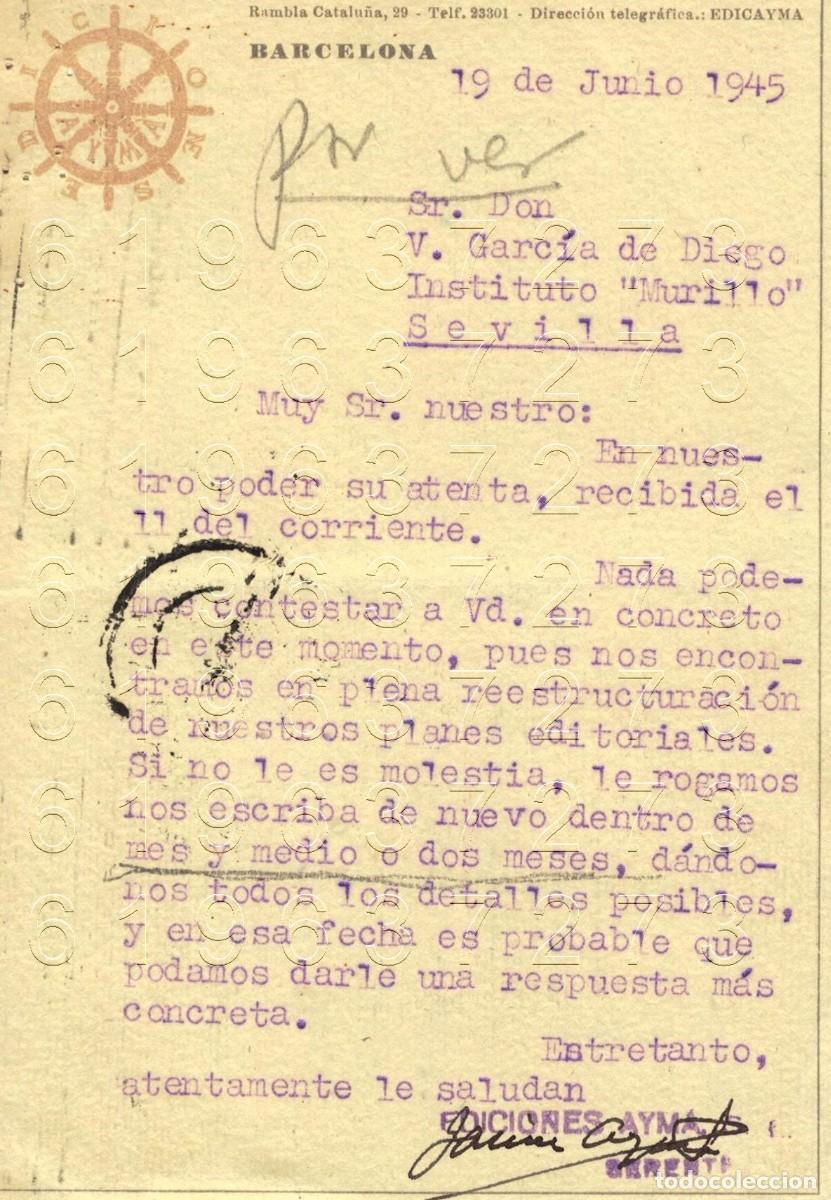 Paper Collecting Others: EDICIONES AYMA BARCELONA POSTAL DIRIGIDA A VICENTE GARCIA DE DIEGO 1945 M3