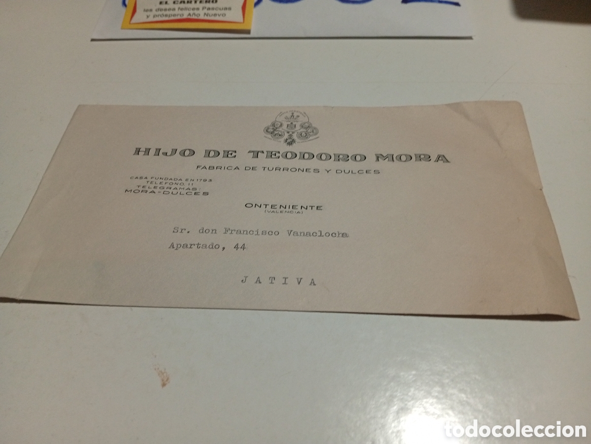 Otros Art&iacute;culos de Coleccionismo en Papel: Sobre Hijo De Teodoro Mora, fabrica de turrones y dulces Onteniente, J&aacute;tiva