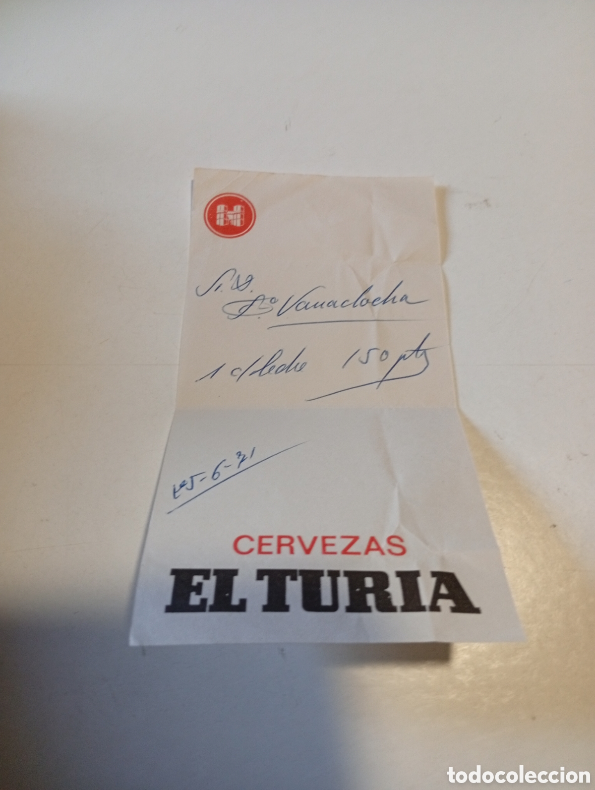 Otros Art&iacute;culos de Coleccionismo en Papel: Papel cervezas Turia, anotaci&oacute;n consumici&oacute;n