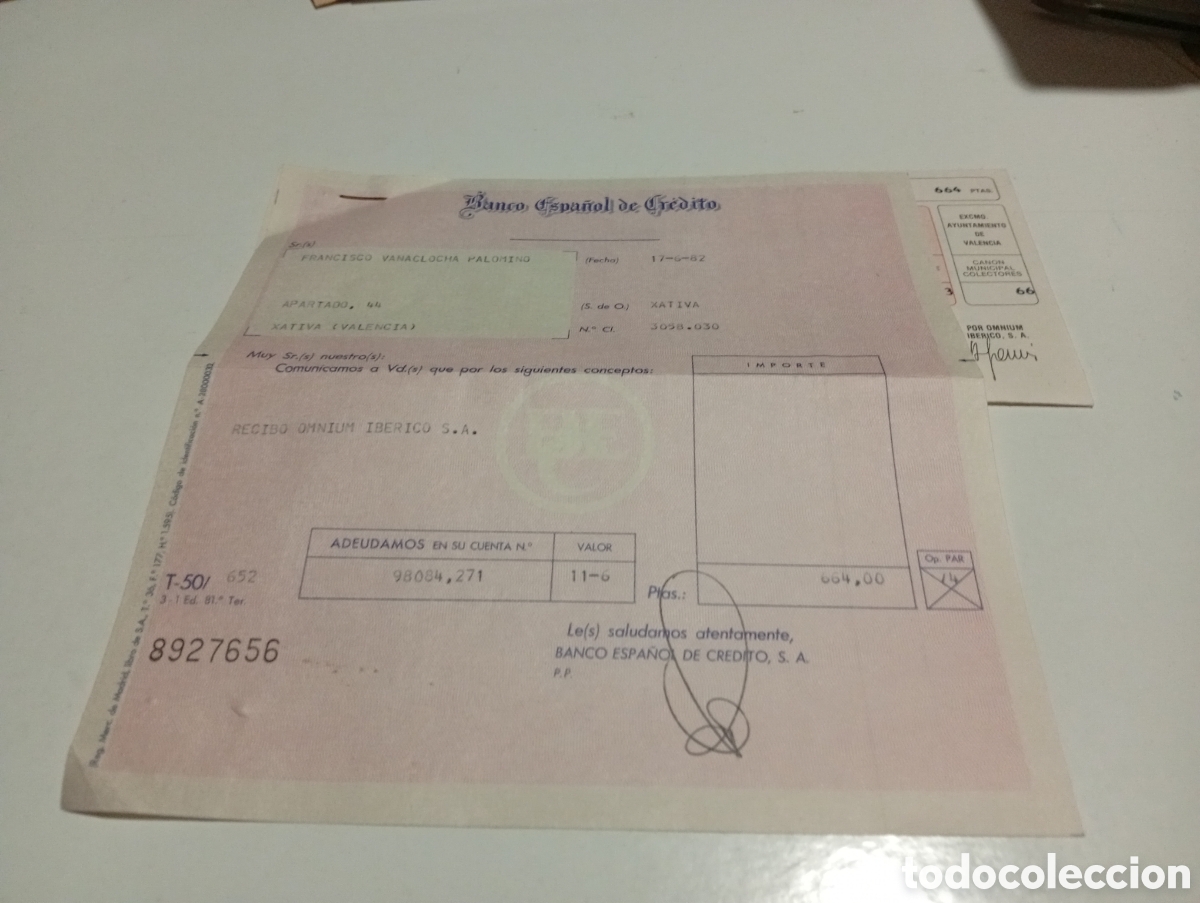 Otros Art&iacute;culos de Coleccionismo en Papel: Banco Espa&ntilde;ol de Cr&eacute;dito,sdad aguas potables y mejoras de Valencia 1982