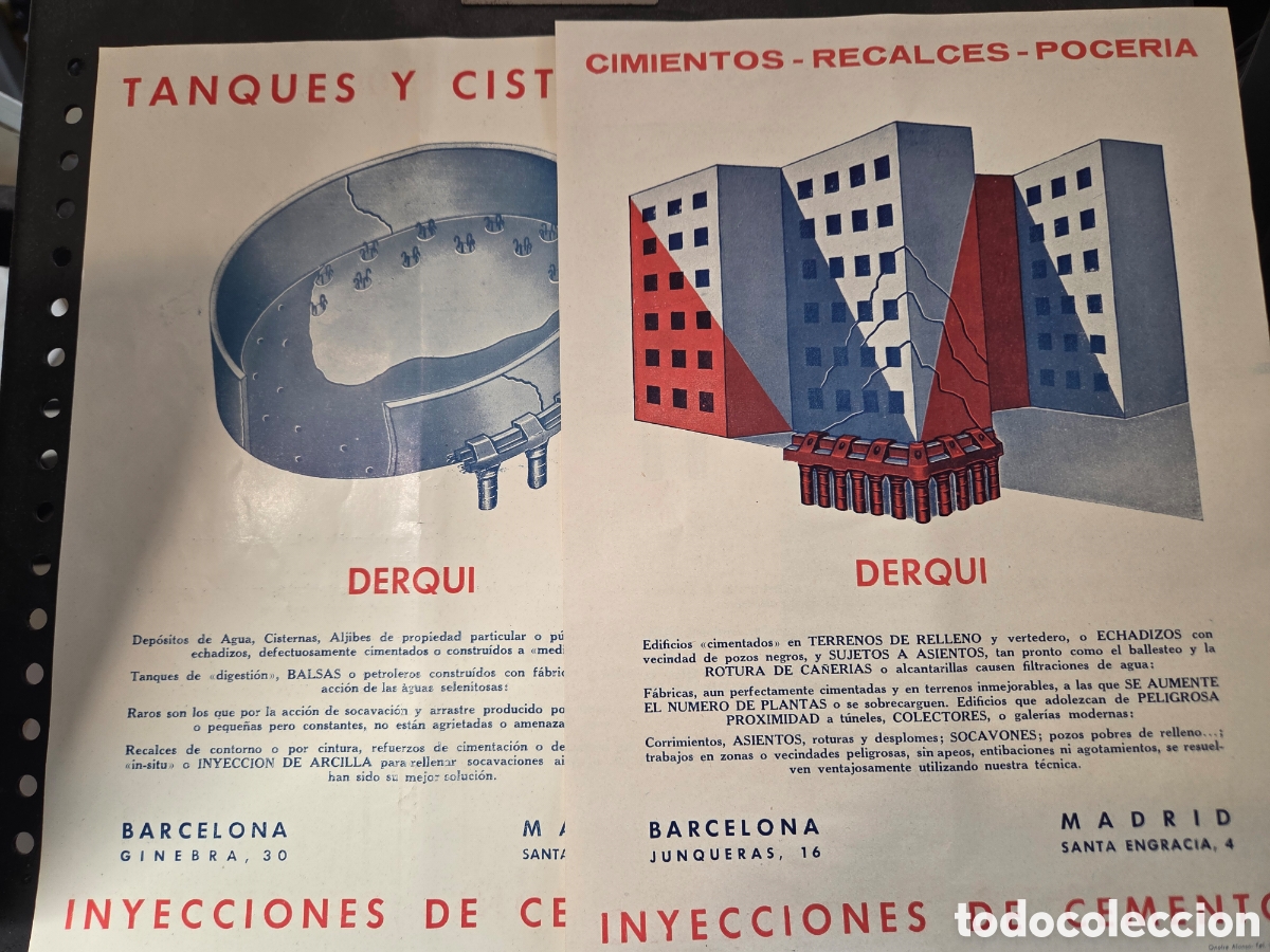 Otros Art&iacute;culos de Coleccionismo en Papel: Derqui - Cimientos especiales - Dos hojas publicitarias (1946-1957 aprox)