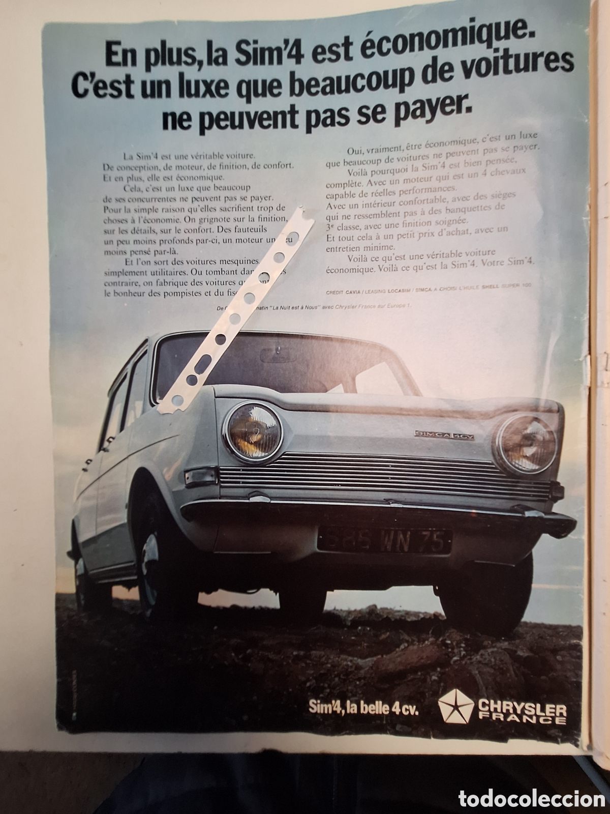 Otros Art&iacute;culos de Coleccionismo en Papel: Publicidad autom&oacute;vil simca 4 cv Francia
