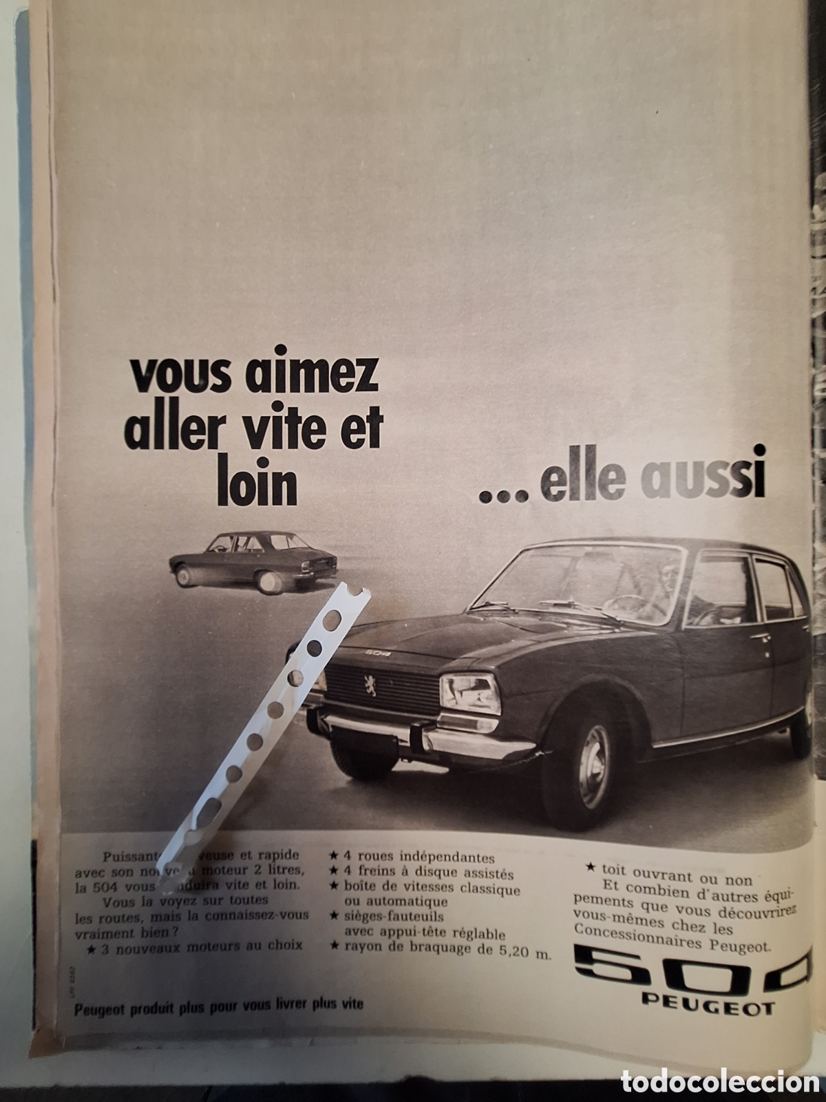 Otros Art&iacute;culos de Coleccionismo en Papel: Publicidad autom&oacute;vil Peugeot 504 de 1970
