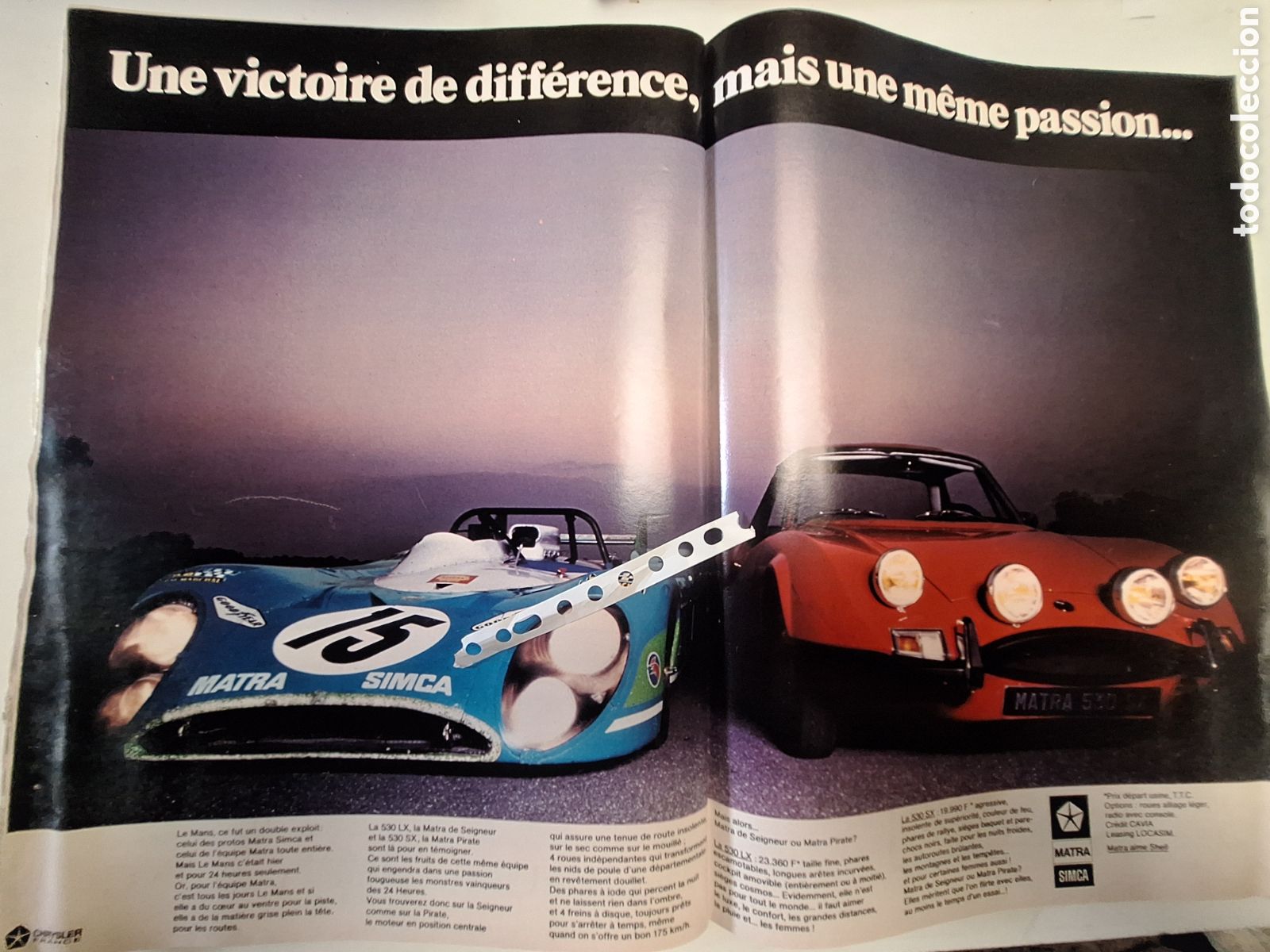 Otros Art&iacute;culos de Coleccionismo en Papel: Publicidad autom&oacute;vil matra simca de 1972