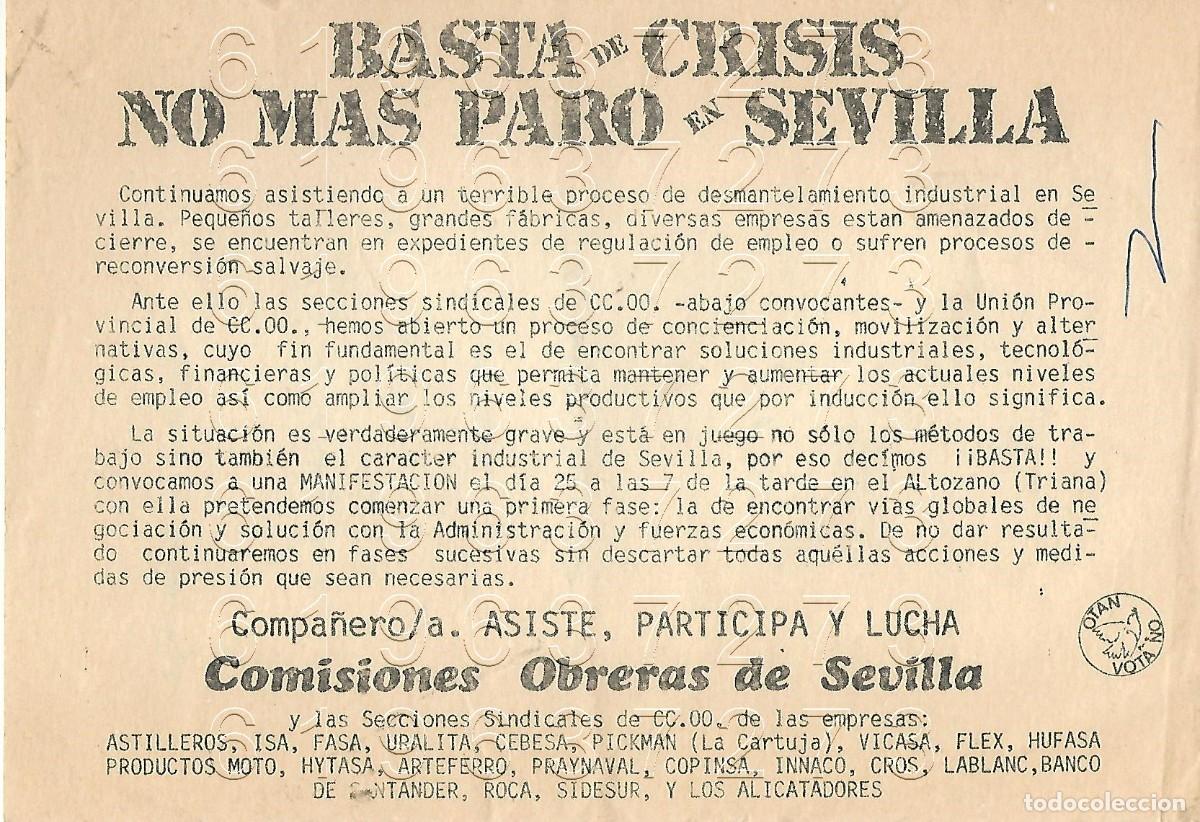 Otros Art&iacute;culos de Coleccionismo en Papel: SEVILLA TRANSICION PILITICA COMISIONES OBRERAS CUARTILLA TOTALMENTE ORIGINAL DE EPOCA M16