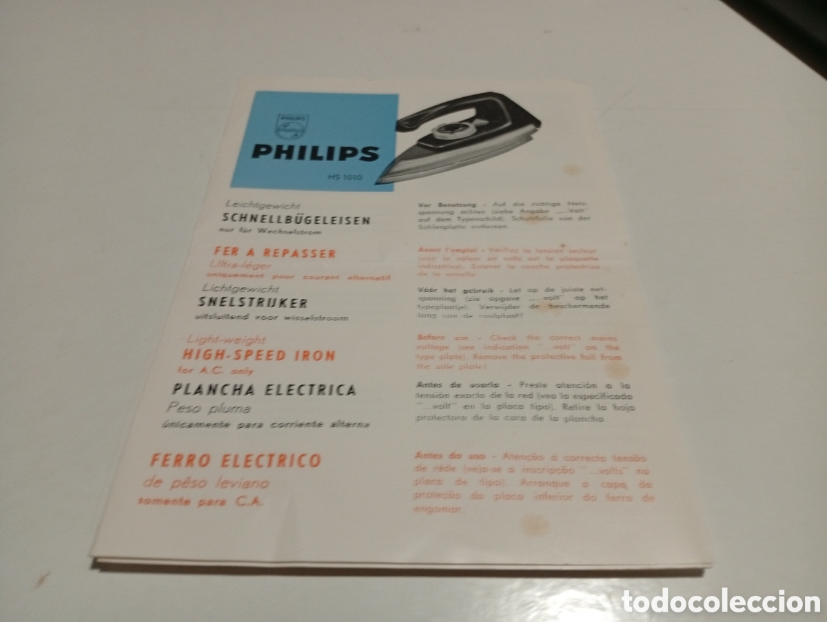 Otros Art&iacute;culos de Coleccionismo en Papel: Manual de instrucciones plancha PHILIPS