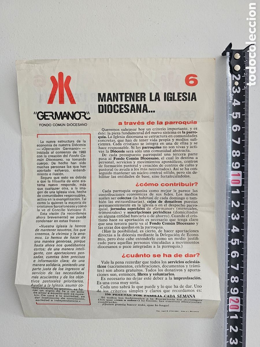 Otros Art&iacute;culos de Coleccionismo en Papel: Hoja propaganda Germanor Fons Com&uacute; Dioces&agrave; 1980