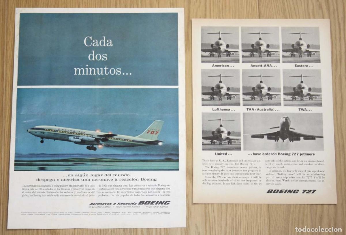 Otros Art&iacute;culos de Coleccionismo en Papel: BOEING 707-727 2x Anuncios Originales 1960s Adverts Plane Ads Publicidad Avion Aviones