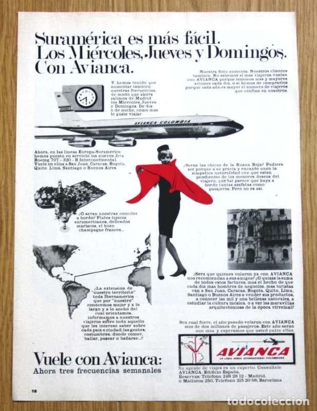 Otros Art&iacute;culos de Coleccionismo en Papel: AVIANCA Anucio Original 1968 Aerolinea Colombia Publicidad Advert Ad Promo avion