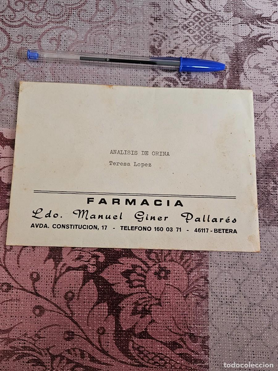 Otros Art&iacute;culos de Coleccionismo en Papel: Antiguo Sobre De Papel De Farmacia Ldo. Manuel Giner Pallar&eacute;s Ubicada En B&eacute;tera (Valencia).