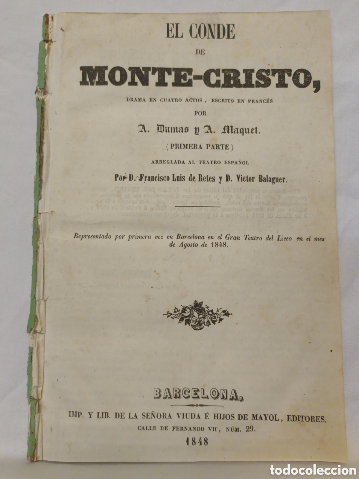 Otros Art&iacute;culos de Coleccionismo en Papel: PLIEGO DE CORDEL - ROMANCE - EL CONDE DE MONTECRISTO -1A PARTE - A&Ntilde;O 1848 - 14.50 X 21.50 CM