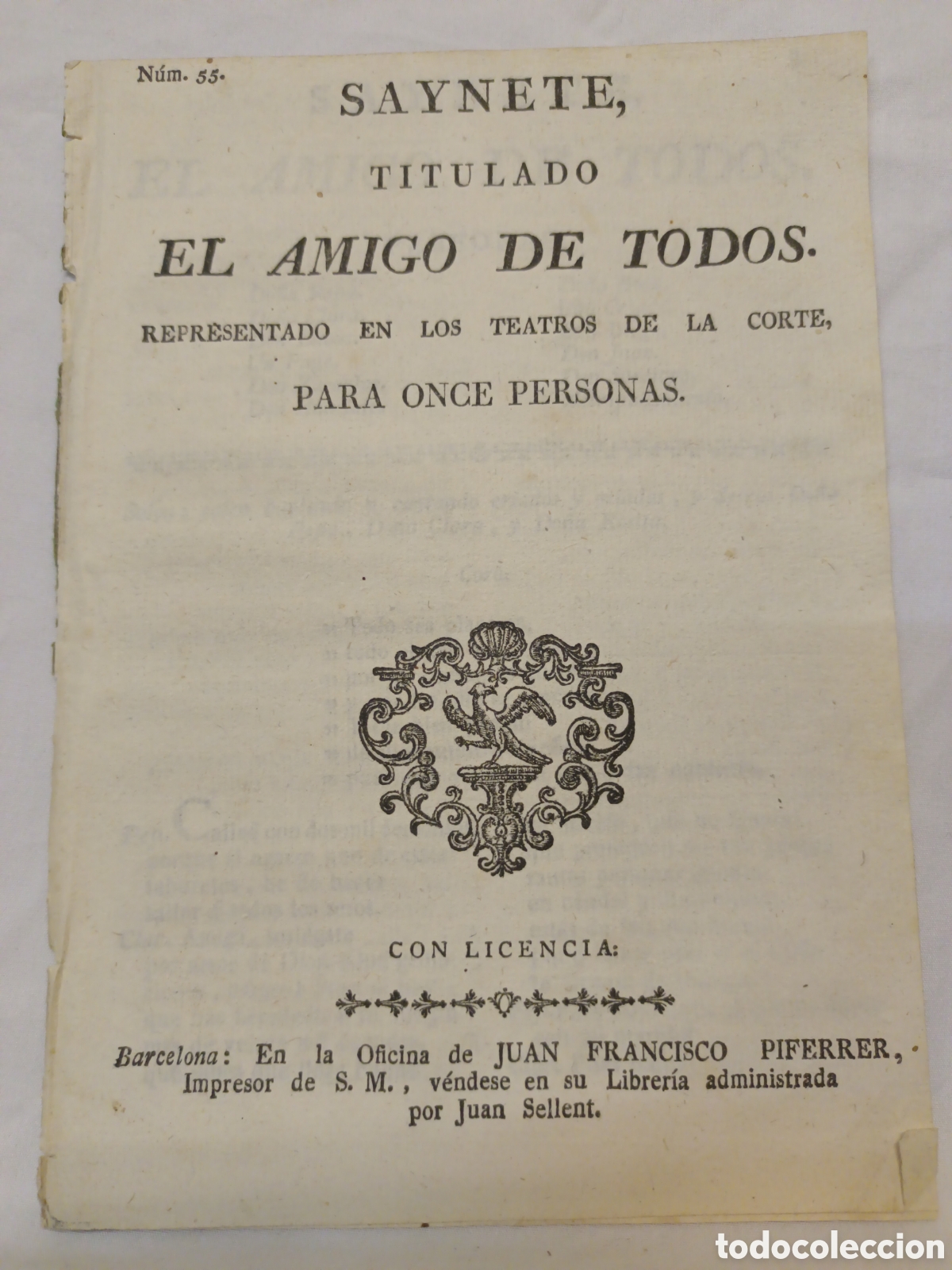 Otros Art&iacute;culos de Coleccionismo en Papel: PLIEGO DE CORDEL - ROMANCE - SAYNETE - EL AMIGO DE TODOS - PRINC. SIGLO XIX - 14.50 X 20 CM