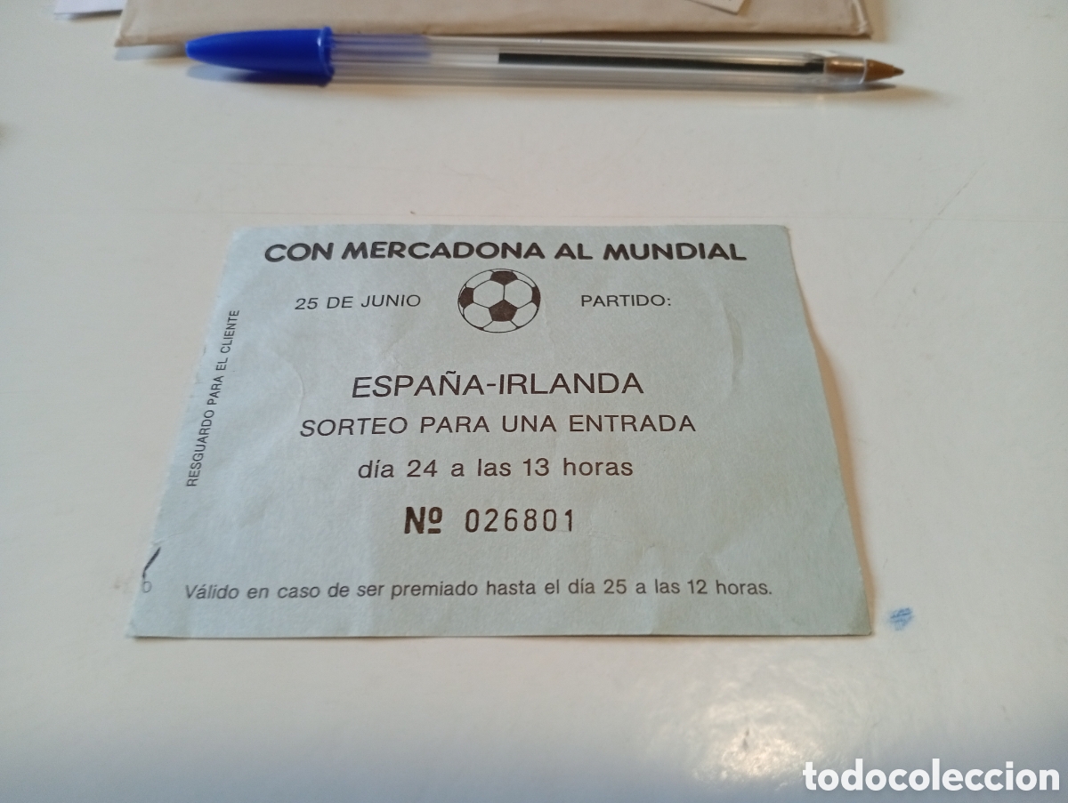 Otros Art&iacute;culos de Coleccionismo en Papel: Resguardo con MERCADONA AL MUNDIAL Espa&ntilde;a -Irlanda sorteo para una entrada