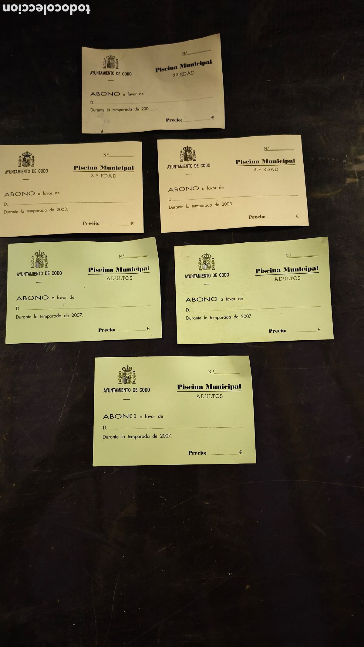 Otros Art&iacute;culos de Coleccionismo en Papel: 6 abonos piscina municipal codo Zaragoza