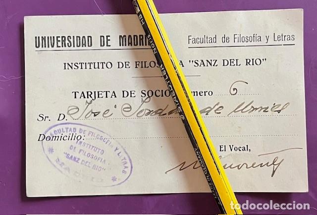 Otros Art&iacute;culos de Coleccionismo en Papel: ANTIGUA TARJETA DE SOCIO UNIVERSIDAD DE MADRID, FILOSOFIA SANZ DEL RIO