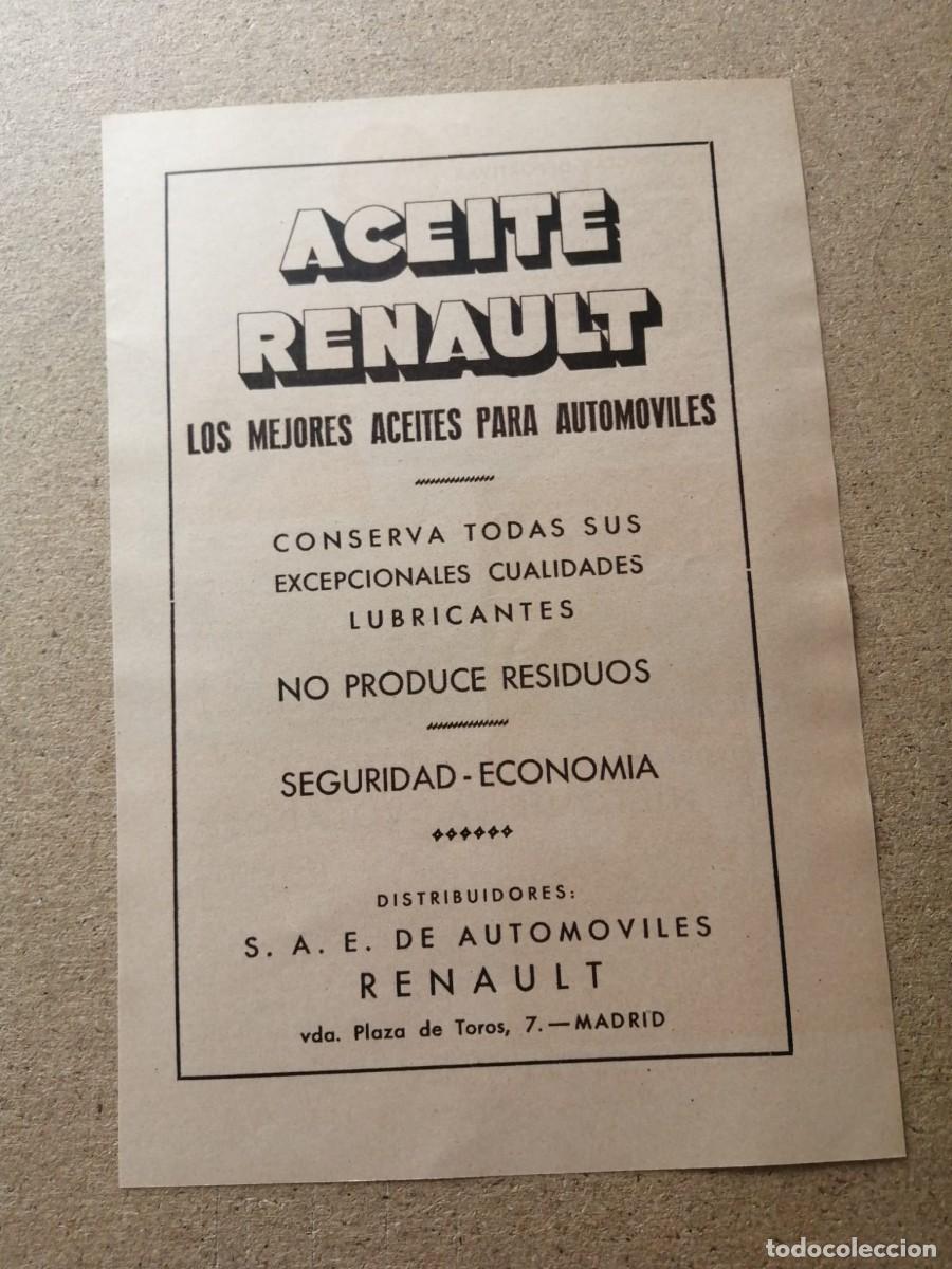 Sammelleidenschaft Andere Papierartikel: ANUNCIO. ACEITE RENAULT, LOS MEJORES ACEITES PARA AUTOMOVILES