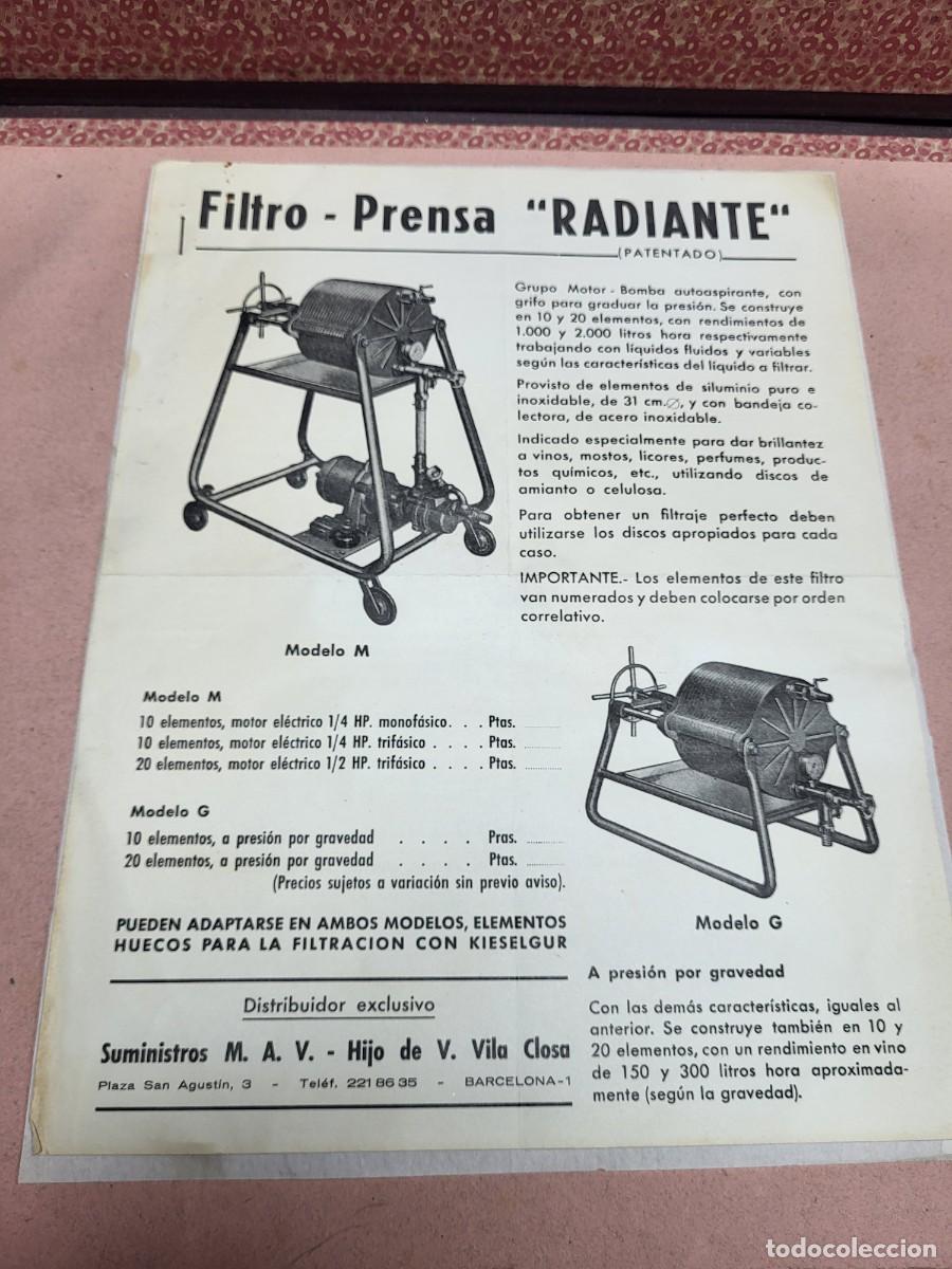 Otros Art&iacute;culos de Coleccionismo en Papel: PUBLICIDAD ANTIGUA FILTRO PRENSA RADIANTE MAQUINARIA VILA CLOSA SUMINISTROS MAV BARCELONA