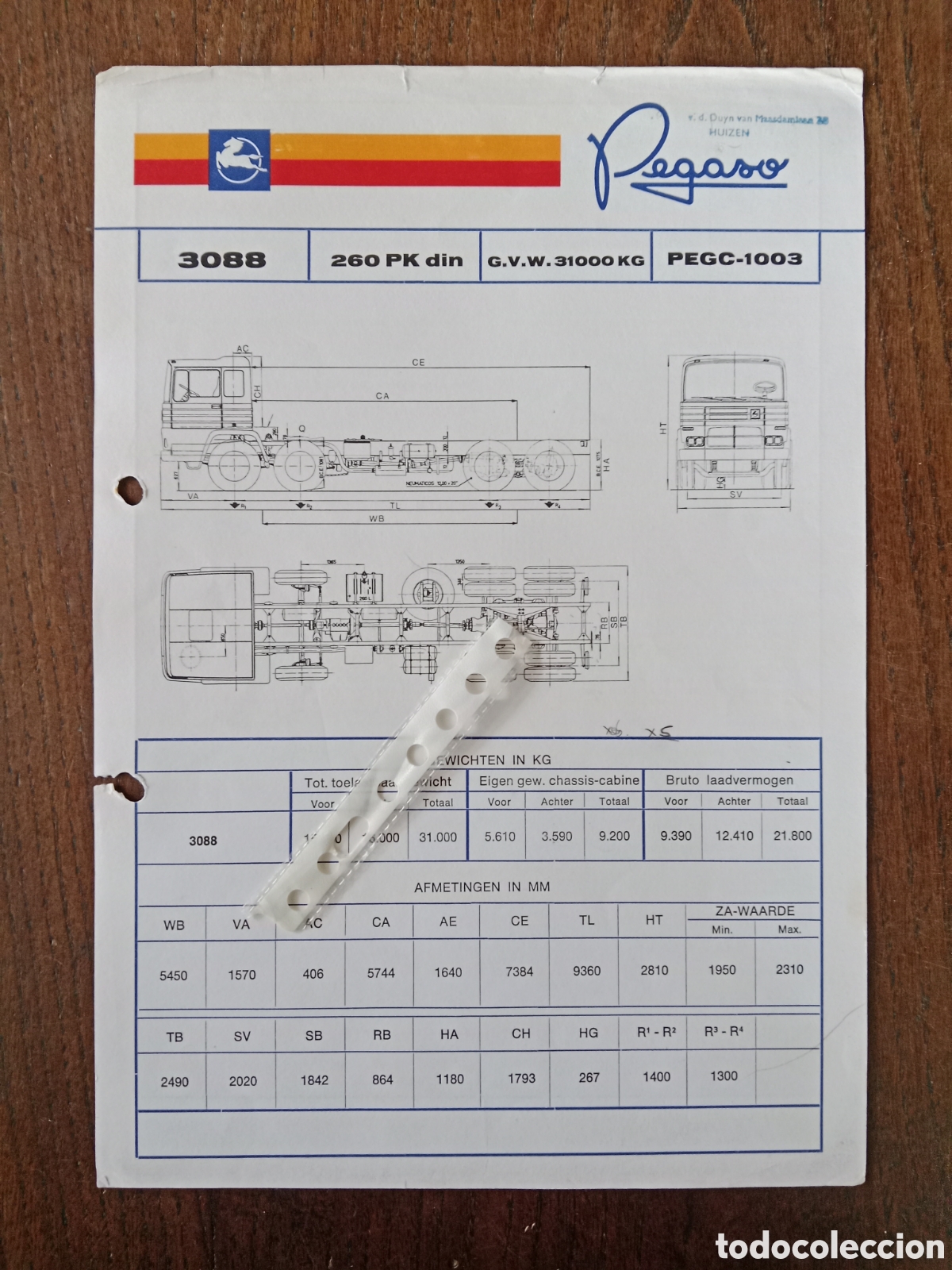 Otros Art&iacute;culos de Coleccionismo en Papel: Ficha t&eacute;cnica cami&oacute;n Pegaso 3088