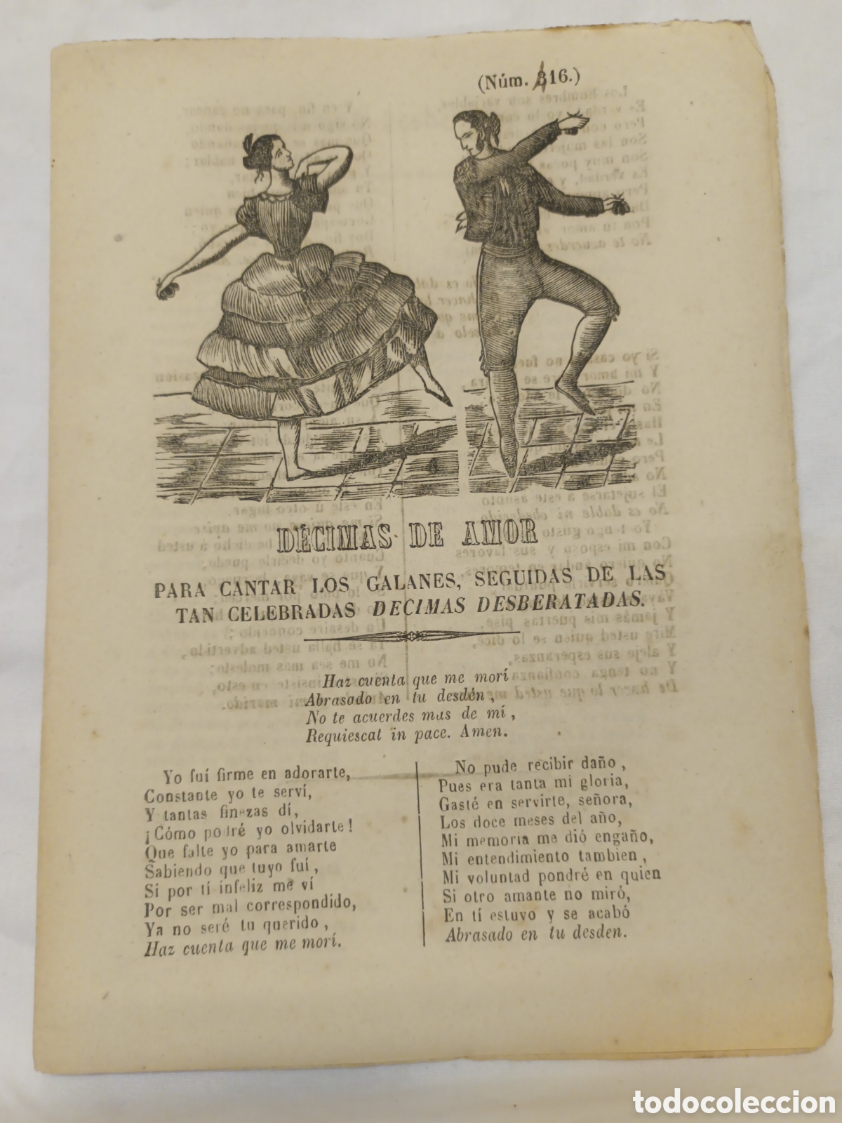 Otros Art&iacute;culos de Coleccionismo en Papel: PLIEGO DE CORDEL - ROMANCE - D&Eacute;CIMAS DE AMOR - PRINCIPIOS SIGLO XIX - 16 X 22 CM