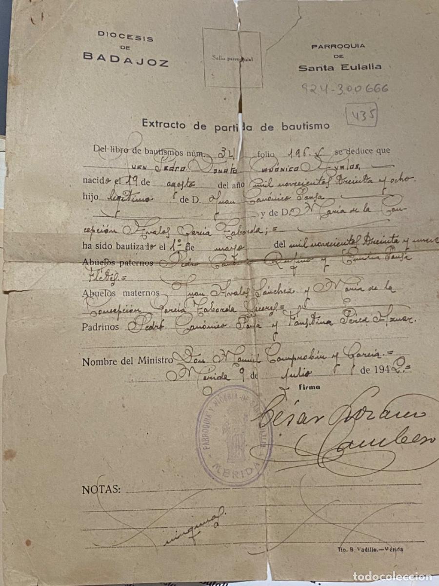 Otros Art&iacute;culos de Coleccionismo en Papel: ANTIGUA PARTIDA BAUTISMO BADAJOZ 1938