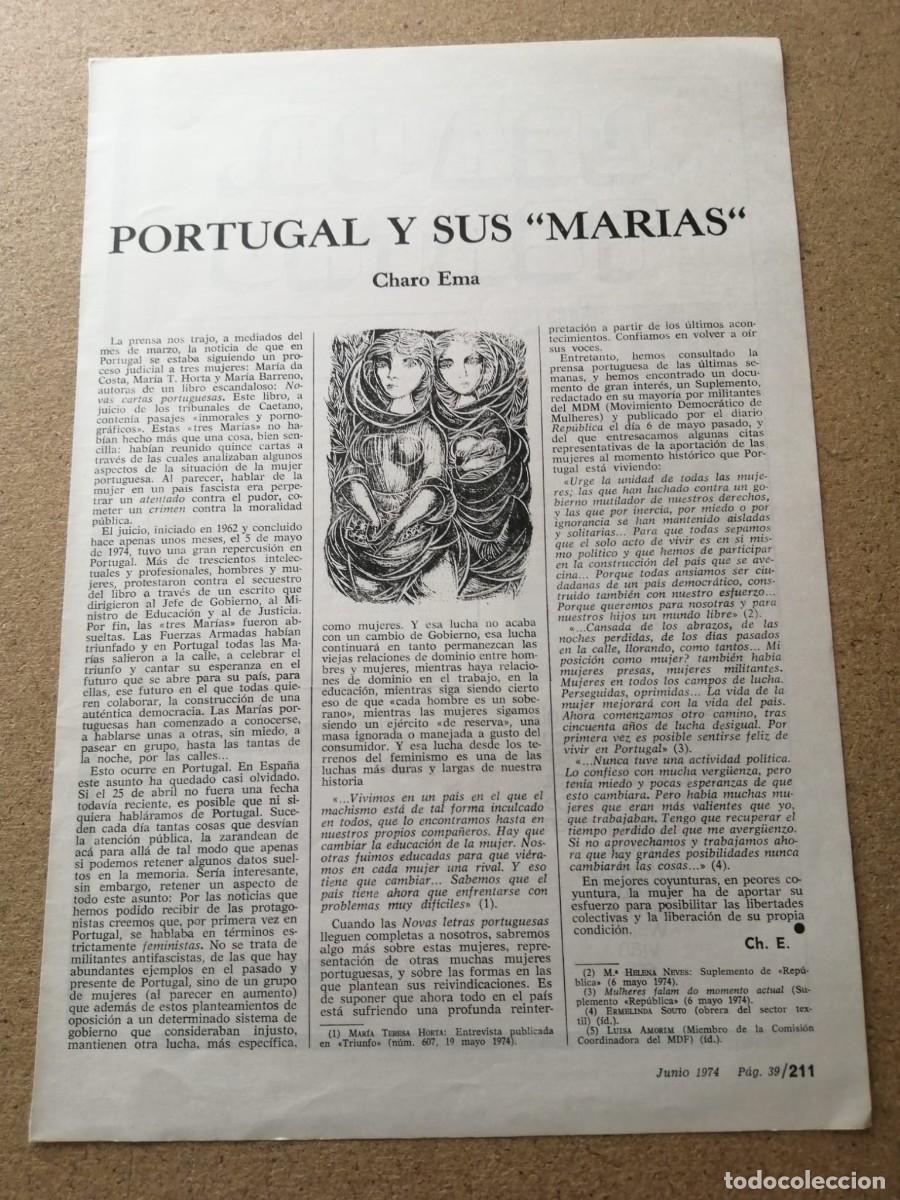 Otros Art&iacute;culos de Coleccionismo en Papel: REPORTAJE. PORTUGAL Y SUS MARIAS (CHARO EMA)