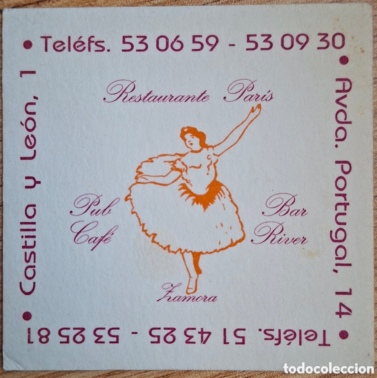 Otros Art&iacute;culos de Coleccionismo en Papel: Posavasos Resturante Par&iacute;s / Pub Caf&eacute; Bar River - Zamora
