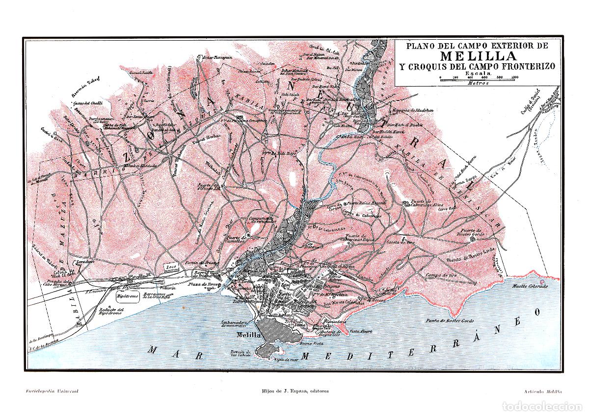 Otros art&iacute;culos de coleccionismo en papel: LAMINA Espasa: MELILLA: plano campo exterior y croquis campo fronterizo -