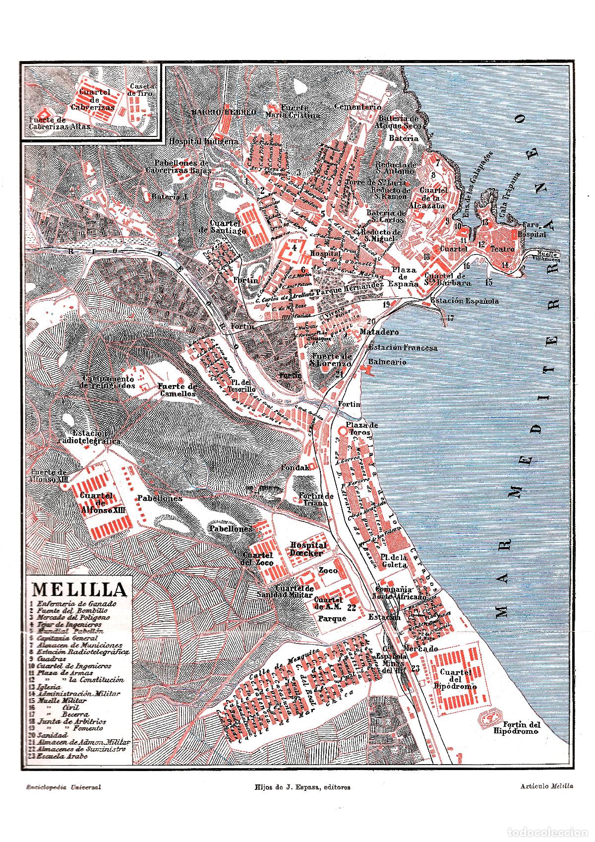 Otros art&iacute;culos de coleccionismo en papel: LAMINA Espasa: MELILLA: plano general -