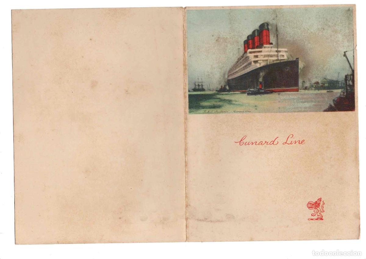 Otros Art&iacute;culos de Coleccionismo en Papel: MENU BUQUE R.M.S. AQUITANIA CUNARD LINE. 5 DE OCTUBRE DE 1933