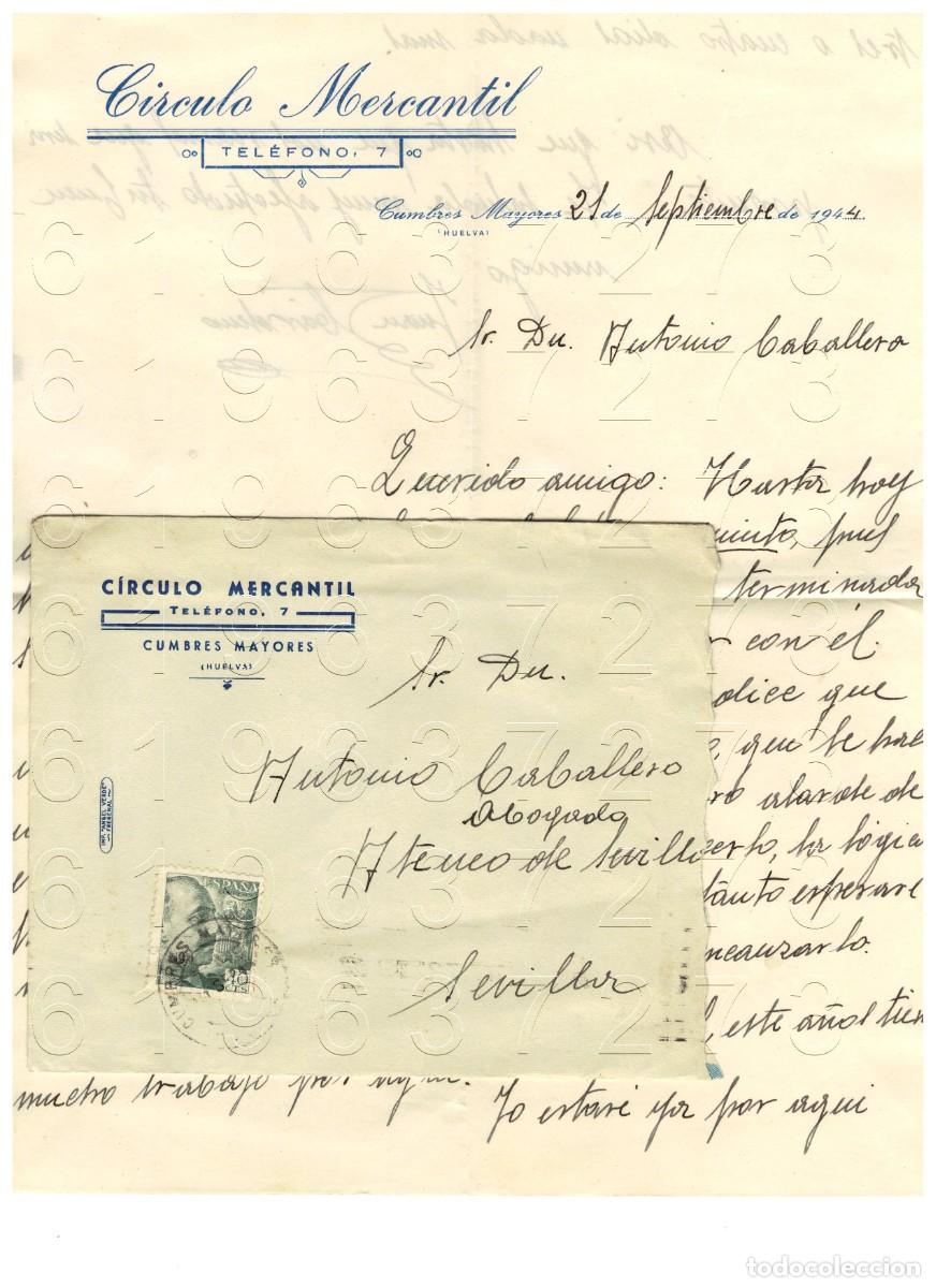 Otros Art&iacute;culos de Coleccionismo en Papel: CUMBRES MAYORES HUELVA 1944 CARTA Y SOBRE M16