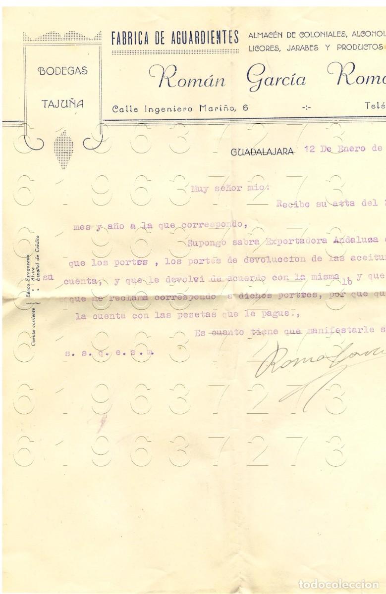 Otros Art&iacute;culos de Coleccionismo en Papel: GUADALAJARA BODEGAS TAJU&Ntilde;A 1946 CARTA 1 HOJA Y SOBRE ROMAN GARCIA ROMO M16