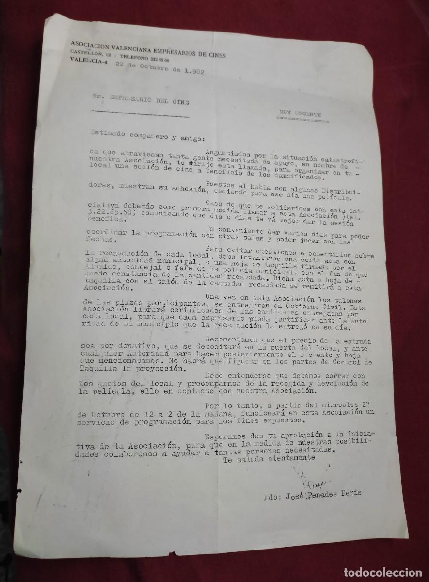 Otros Art&iacute;culos de Coleccionismo en Papel: circular para los cines solicitando una sesion benefica por la Pantanada de Tous - 1982