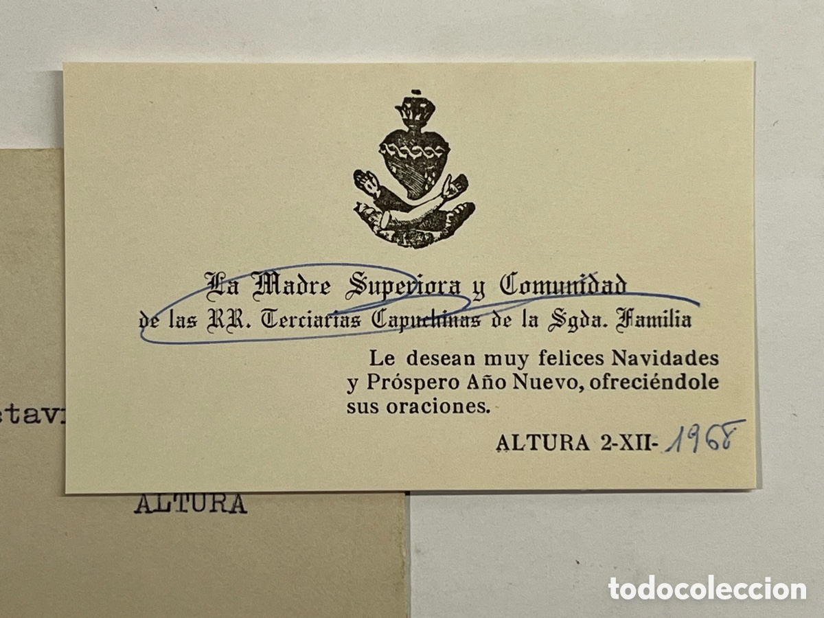Otros Art&iacute;culos de Coleccionismo en Papel: ALTURA. Felicitaci&oacute;n La Madre Superiora y Comunidad de las RR Terciarias Capuchinas.. (a.1968)