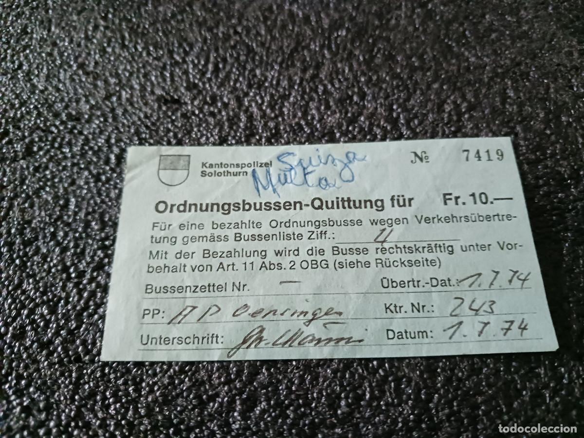 Otros Art&iacute;culos de Coleccionismo en Papel: antigua multa de trafico en suiza 1974