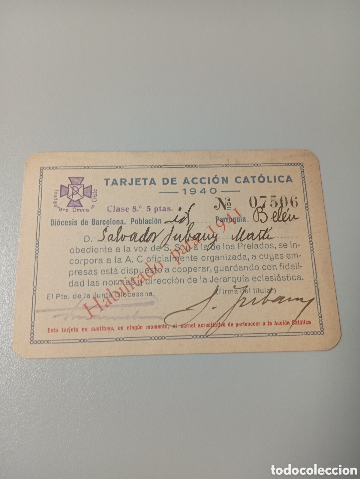 Otros Art&iacute;culos de Coleccionismo en Papel: Carnet post guerra civil de acci&oacute;n cat&oacute;lica.1940.juevntudes acci&oacute;n cat&oacute;lica.barceloa.hoac.joc.falang
