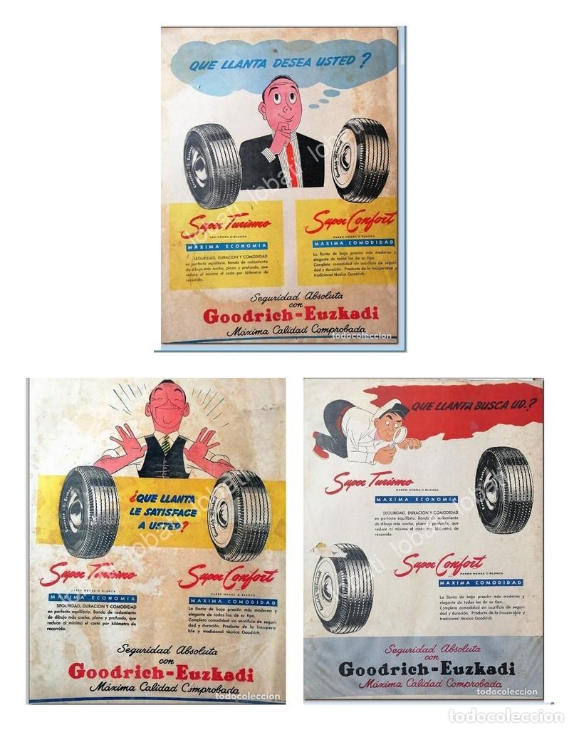 Otros Art&iacute;culos de Coleccionismo en Papel: 3 afiches retro originales, llantas Goodrich Euzcadi A&ntilde;os 40s / AFRLLAYL-01