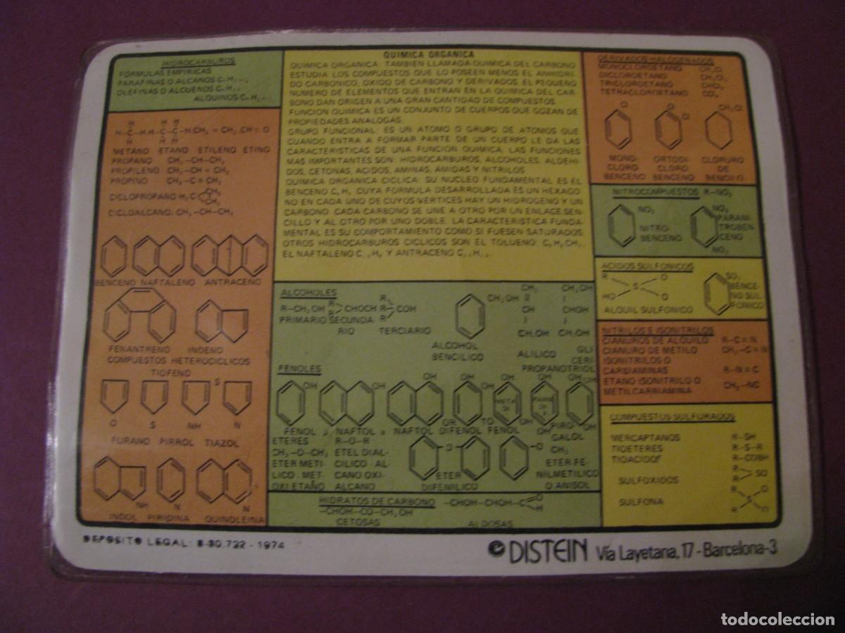 Otros Art&iacute;culos de Coleccionismo en Papel: FICHA, PLASTIFICADA. CHULETA. QUIMICA ORGANICA. DISTEIN 1974