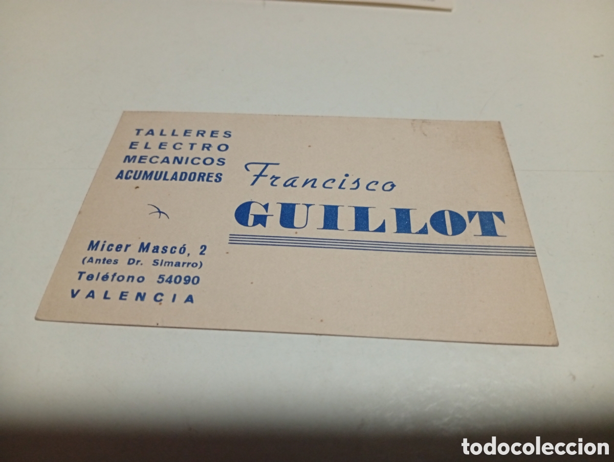 Otros Art&iacute;culos de Coleccionismo en Papel: Tarjeta visita Francisco Guillot, Valencia